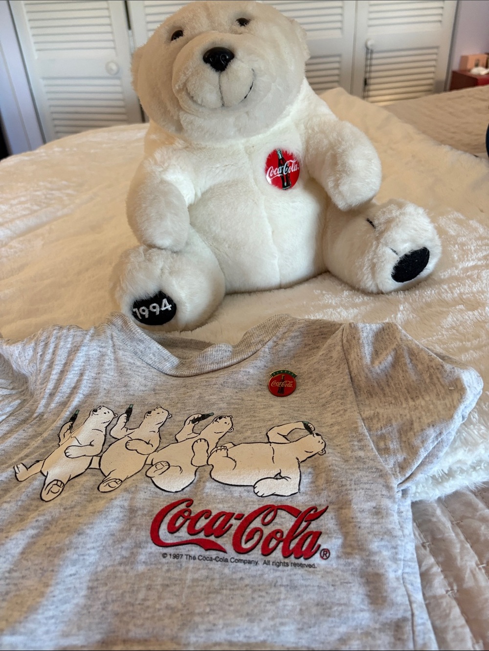 Coca Cola White Plush Polar Bear with Red Coca‑Cola Badge